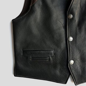 2026 OEM <b>Men's</b> <b>Black</b> Leather <b>Vest</b> Winter Outerwear Front Pockets Sleeveless Plus-Size Low MOQ High Street Style Quick Dry - Product Image 5