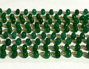 Chaîne de perles en pierre précieuse verte naturelle de 8 mm, fil plaqué or, chaîne de chapelet, fabrication de bijoux, fournitures de bricolage - Product Image 3