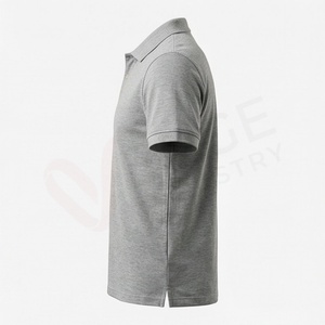 Polo pour homme gris à manches courtes 100% coton, décontracté, respirant, coupe classique, design tricoté uni - Product Image 3