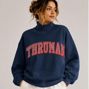 Sudadera de Cuello Alto para Mujer Thurman, Gris con Estampado de Letras Rojas, Mezcla de Algodón, Tejido de Punto, Ropa Casual de Otoño - Product Image 3