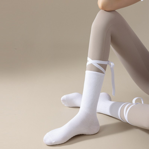 Custom Design Criss Cross Ribbon Anti-Slip Yoga <b>Socks</b> Breathable <b>Long</b> Grip <b>Socks</b> for Ladies - Product Image 4
