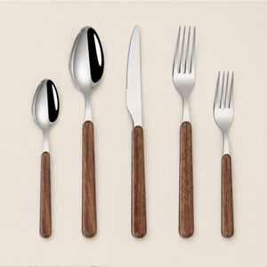 Ensemble de couverts de luxe avec manche en bois, ensemble de couverts en acier inoxydable, vaisselle de qualité supérieure polie miroir pour la maison, l'hôtel et le restaurant - Product Image 1