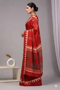 Sari en Soie Modale de Créateur, Léger et Doux, Imprimé Floral, Style Ethnique Contemporain, Longueur Ras du Sol, Idéal pour Fêtes Estivales et Festivals, Vente en Gros à l'Exportation - Product Image 3