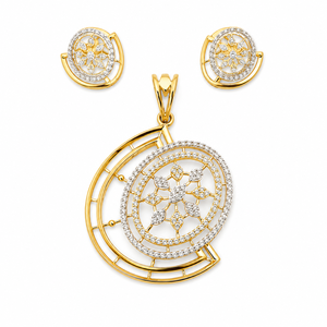 Parure de bijoux florale en or jaune 18 carats à taille brillante pour femme, pendentif et boucles d'oreilles micro-serties, finition polie, pour fêtes et mariages - Product Image 2