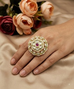 Royal Pearl Embellished Border Kundan Heavy Work Adjustable <b>Ring</b> Gold Plated Traditional Ethnic Wear Imitation <b>Ring</b> Manufacturer - Product Image 4