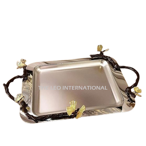 Circular Stainless Steel Aluminum Metal Tray with Golden Handle Creative Suitable for Eco-friendly Kitchen Supplies Tray - Product Image 6