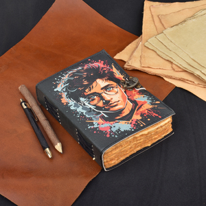 Premium <b>A5</b> Handmade Paper <b>Notebook</b> Stylish Boy Portrait Art Cardboard Cover 100 Pages | Eco Friendly Metal Lock Closure Journal - Product Image 1