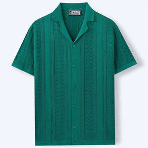 Camisa Guayabera Bordada con Cuello Cubano para Hombre, Manga Corta, Corte Holgado, Verde Bosque, Azul Cielo y Crema, Ropa de Verano HD 2026 - Product Image 1