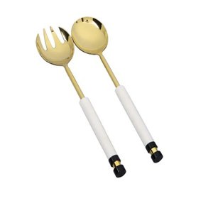 Ensemble exclusif de cuillères et fourchettes à salade en métal avec manche carré martelé pour la maison et les hôtels – Services à salade dorés - Product Image 3