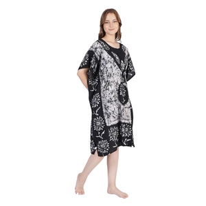 Robe décontractée pour femmes en coton à imprimé floral, manches courtes, col rond, longueur genou, vêtements de détente, tenue d'été, tissu tissé doux - Product Image 2