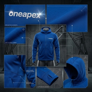 Mens Blue Full Zip <b>Fleece</b> Hoodie Custom Logo <b>Hooded</b> Sweatshirt Casual Sportswear Cotton Blend <b>Jacket</b> - Product Image 6
