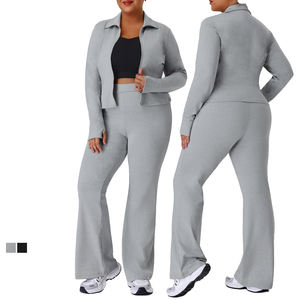 Conjunto Deportivo de Yoga para Mujer, Chaqueta Ajustada con Cuello Alto y Pantalones Acampanados de Cintura Alta, con Logotipo Personalizado, Tallas Grandes - Product Image 6