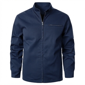 Chaqueta de Hombre Verde Oliva con Cuello Alto y Cierre, Informal, Transpirable, de Poliéster, Corte Regular, Color Sólido, Tejido Liso - Product Image 4