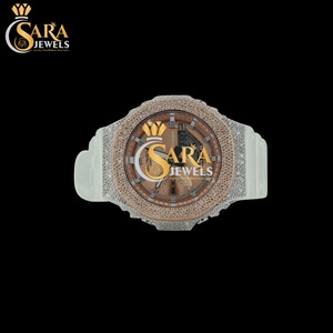 New Arrival Luxury Analog Dial Stainless Steel Watch 20mm Rubber Band Iced Rose Tone Moissanite Diamond Hip Hop Style Quartz - Product Image 4