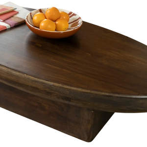 Mesa de Centro de Madera de Mango Sólida con Tapa Ovalada Gruesa y Bordes Suaves, Base de Pedestal Resistente, para Hogar, Oficina, Restaurante, Centro Comercial - Product Image 4