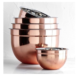 Juego de Tazones para Mezclar de Acero Inoxidable y Cobre, Apilables, Diseño Moderno para Servir Alimentos - Product Image 1