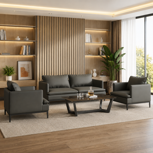 Modern Black Leather Sofa Set Scandinavian Luxury Living Room Furniture Solid Wood <b>Frame</b> Premium Home Hotel Villa Office Sofa - Product Image 2