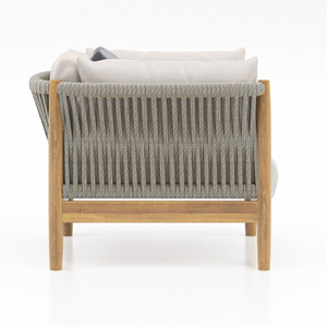 Ensemble de salon de jardin haut de gamme avec coussins en teck naturel à séchage rapide et dossier élégant en corde tressée à la main - Product Image 4