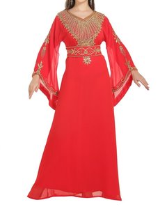 Yellow Embroidered Polyester <b>Abaya</b> Plus Size High Neck Floor Length Long Sleeves Modest Middle East Style <b>for</b> <b>Women</b> Evening - Product Image 3
