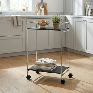 Modern Metal Kitchen Cart 2-Tier Portable Storage <b>Trolley</b> with Wheels for Dining and <b>Serving</b> - Product Image 2