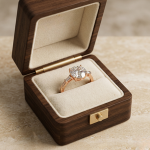 Anillo de Compromiso con Tres Diamantes Cultivados en Laboratorio, Corte Redondo y Baguette, Certificado por IGI, Oro Sólido de 9k, Joyería Fina, Proveedor Mayorista - Product Image 4