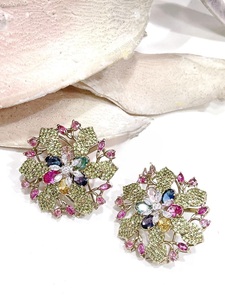 Luxury Gold Plated Flower <b>Stud</b> <b>Earrings</b> With <b>Crystal</b> Rhinestones For Women Party Wear Collection - Product Image 3