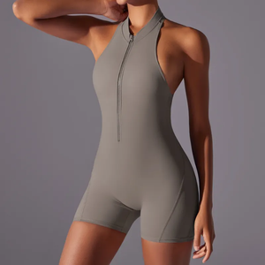 <b>Back</b> Fitness Jumpsuit Custom Front Women Sports Wear Sleeveless Tight Fitting 2-Piece Yoga Body Suit Solid Breathable Quick Dry - Product Image 2