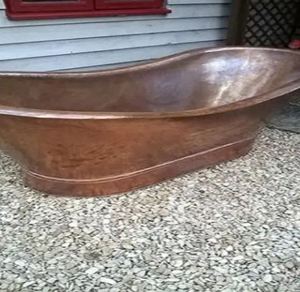 Pure Copper Free-Standing Bath Tub Antique Hammered Finish Double Slipper - Product Image 3