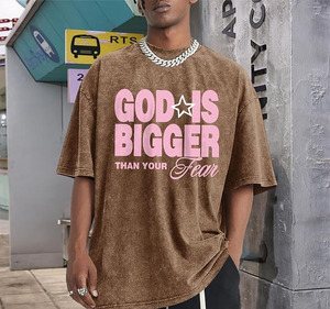 T-shirt graphique oversize délavé style vintage en coton épais, streetwear, avec impression typographique personnalisée - Product Image 2