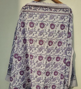 Hand Block Print Cotton <b>Sarong</b> Pareo Purple Floral Beach Wrap Women Summer Cover Up Boho Handmade Scarf - Product Image 5