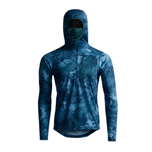 Chemise de pêche à manches longues pour homme, camouflage bleu, à capuche, protection solaire UPF 50, séchage rapide, pour activités de plein air - Product Image 1