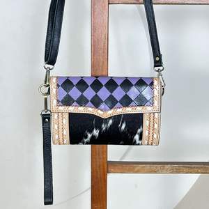 Nouveau 2026 Pochette bandoulière de haute qualité en cuir de vachette à poils naturels, motif à carreaux, en cuir travaillé à la main, avec dragonne, mini sac - Product Image 4