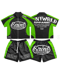 Conjunto de 2 Piezas de Ropa Urbana de Verano para Hombre, Personalizado con Letras Impresas, Transpirable, Tejido de Punto, 100% Algodón, Camiseta Holgada y Pantalones Cortos, Estilo Hip Hop - Product Image 5