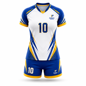 Ensemble de maillots de volley-ball pour femmes FADDY SPORTS, sublimé, 100% polyester, évacuation de l'humidité, col en V, manches courtes, uniforme d'équipe - Product Image 2