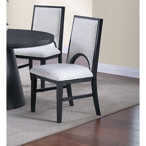 <b>White</b> Finish 5pc <b>Dining</b> Room Set with <b>Round</b> Black <b>Table</b> and 4 Side Chairs Cone Base Cutout Back Chair Fabric Cover - Product Image 2