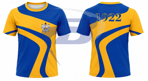 T-shirt pour femme de la sororité Sigma Gamma Rho, imprimé géométrique bleu doré, manches courtes, coupe classique, 100% coton respirant, T-shirt grec - Product Image 3