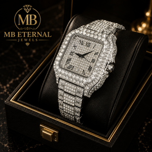 Montre MB ETERNAL JEWELS avec diamants, boîtier carré, bracelet en acier inoxydable, chiffres romains, mouvement à quartz analogique, montre de luxe pour homme - Product Image 1