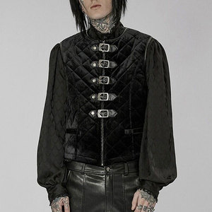 Gilet d'hiver noir gothique punk multi-boucles pour homme, en inter-coton, vente en gros 2026 - Product Image 1