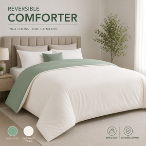250 GSM Moss Off White Reversible Dual Tone Microfiber Comforter | Lightweight All Season <b>Bedding</b> <b>Quilt</b> for Home Guest Bedrooms - Product Image 3