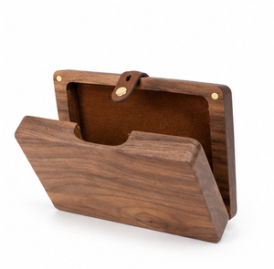 Solid Wood Document Organizer Box with Leather Pocket Handmade Letter Storage <b>Desk</b> Organizer Home <b>Office</b> Gift Box - Product Image 3