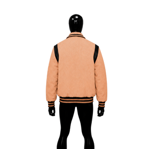 Chaqueta Varsity de Lana para Hombre, Color Durazno, Cuello Camisero, Corte Regular, Estilo Casual Otoñal, Cierre de un Solo Botón con Ribete Negro, AUTÉNTICA - Product Image 2