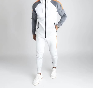 Men's <b>White</b> Gray Orange Color Blocking <b>Tracksuit</b> Full Sleeve Hooded Zipper Front Sporty Casual SpringWear Side Pockets Regular - Product Image 1