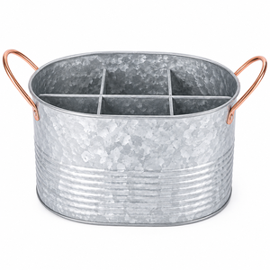 Galvanized Cutlery Holder with Dual Copper Handles Metal <b>Kitchen</b> Utensil <b>Caddy</b> Organizer for Countertop Flatware Silverware - Product Image 1
