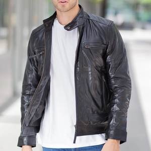 Veste en cuir vintage noire à col montant personnalisable pour hommes – Blouson d'hiver de haute qualité pour la vente en gros - Product Image 2