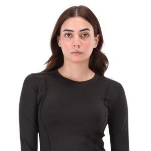 Haut noir à manches longues et col rond pour femme, coupe ajustée, décontracté, basique, pull quotidien, t-shirt extensible, vêtement de mode - Product Image 2
