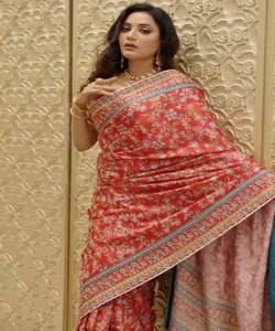 Trending Chinon Silk Digital Print Saree Mirror Handwork Unstitched Blouse ST-0129 85307 Women Party Wedding Wear Indian Fashion - Product Image 2