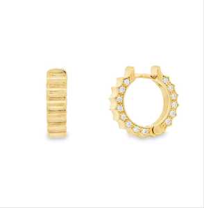 14K <b>Solid</b> Gold Round Lab Grown Diamond Gearings <b>Hoop</b> <b>Earrings</b> Pave Set Modern Chunky Luxury Dainty Everyday Wear Jewelry Huggies - Product Image 1