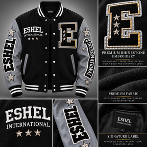 Blouson universitaire décontracté pour homme, noir et gris, avec patch brodé lettre, boutons-pression, style baseball, automne, prix de gros, personnalisation OEM - Product Image 6
