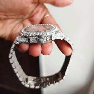 Reloj de moissanita personalizado para hombre, corte redondo, diamantes baguette, estilo hip hop, caja de acero, esfera de cristal, probado con el probador. - Product Image 4