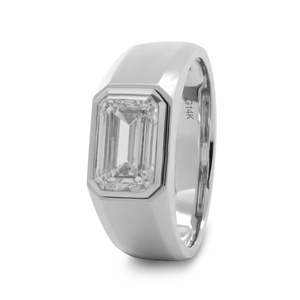 Bague de mariage masculine en or blanc 14 carats avec diamant de laboratoire taille émeraude 3 carats serti clos, bande conique, certifiée IGI - Product Image 2